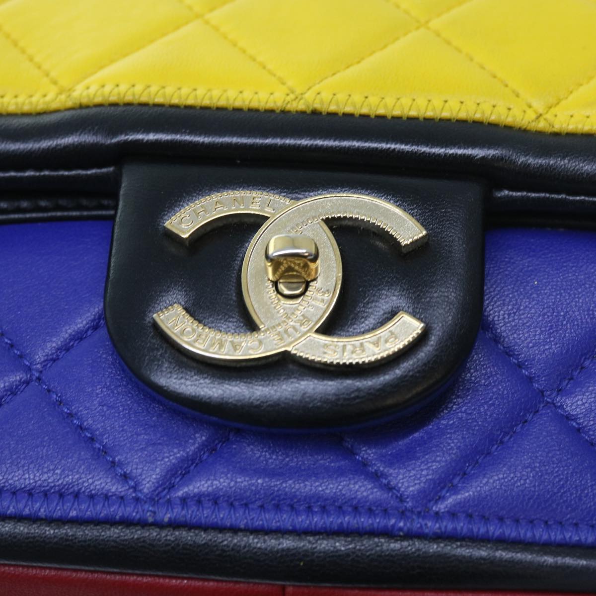 CHANEL Matelasse Chain Shoulder Bag Leather Yellow Purple Red CC Auth 57069A