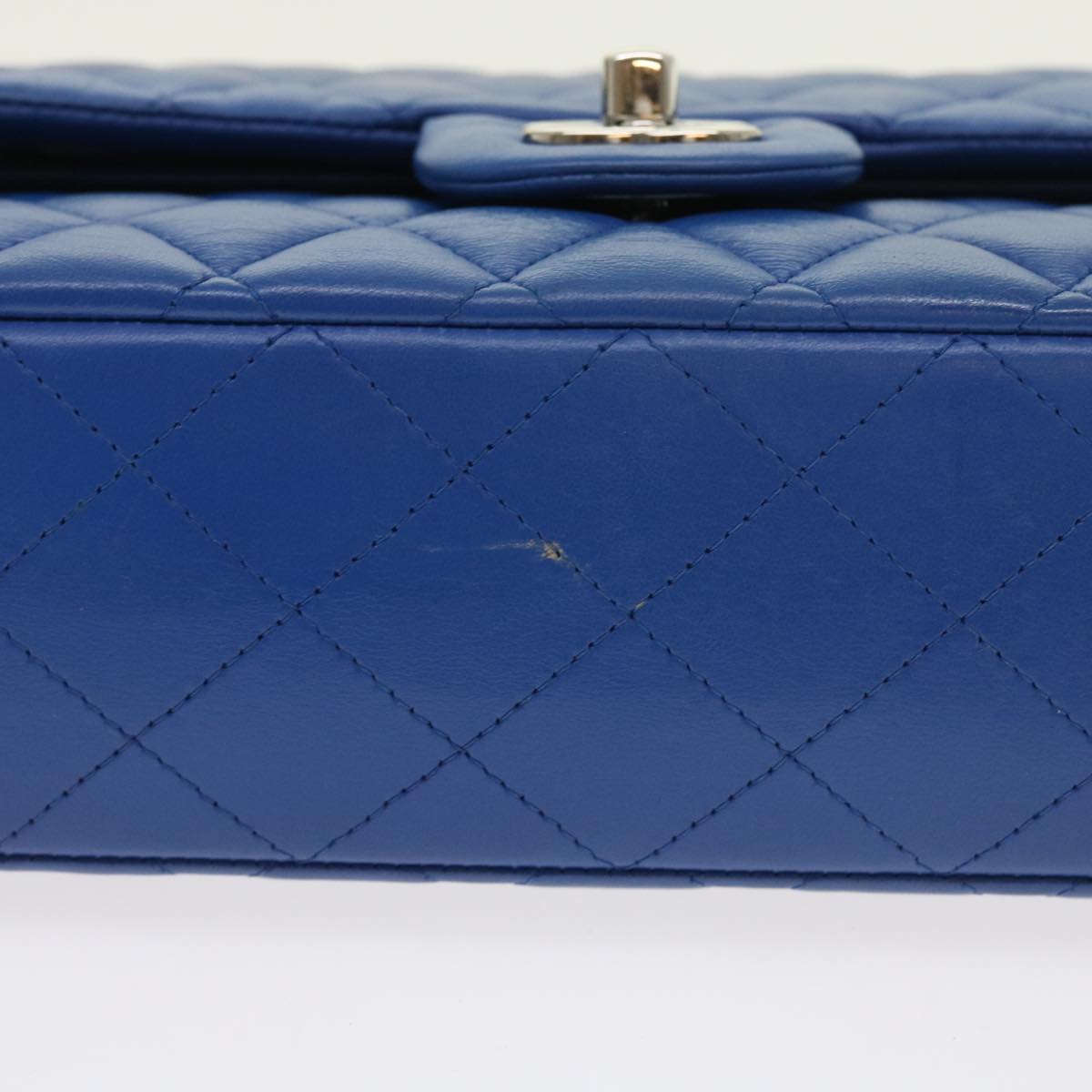 CHANEL Matelasse Chain Shoulder Bag Lamb Skin Blue CC Auth 57070A