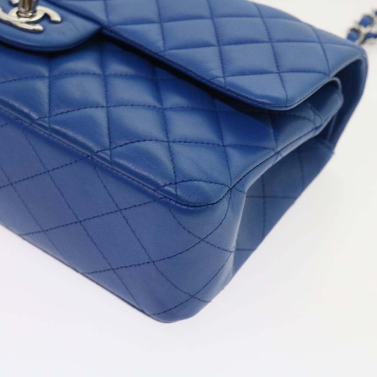 CHANEL Matelasse Chain Shoulder Bag Lamb Skin Blue CC Auth 57070A