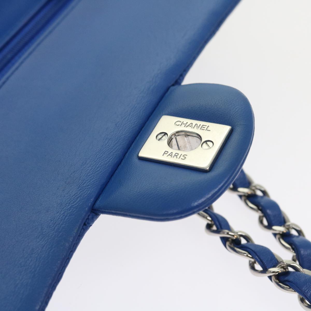 CHANEL Matelasse Chain Shoulder Bag Lamb Skin Blue CC Auth 57070A