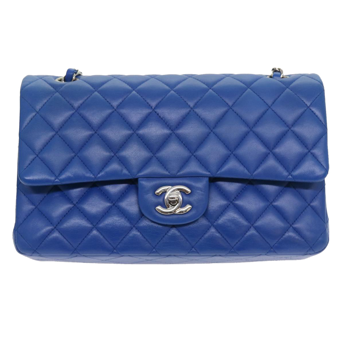 CHANEL Matelasse Chain Shoulder Bag Lamb Skin Blue CC Auth 57070A