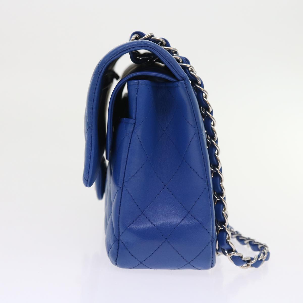 CHANEL Matelasse Chain Shoulder Bag Lamb Skin Blue CC Auth 57070A