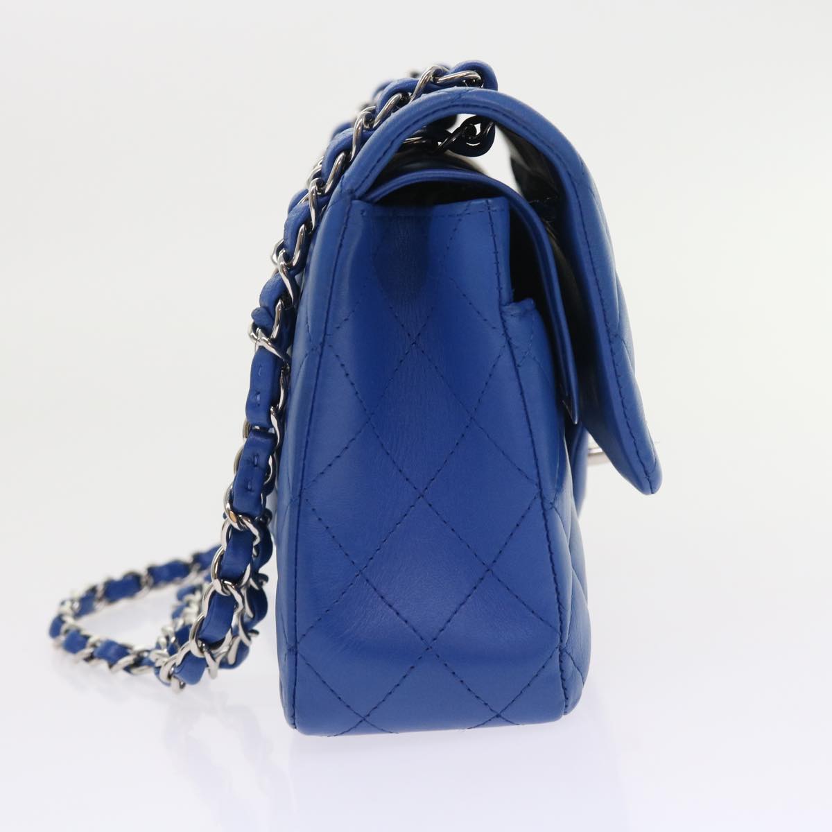 CHANEL Matelasse Chain Shoulder Bag Lamb Skin Blue CC Auth 57070A