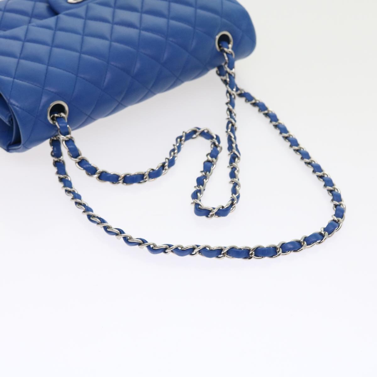 CHANEL Matelasse Chain Shoulder Bag Lamb Skin Blue CC Auth 57070A