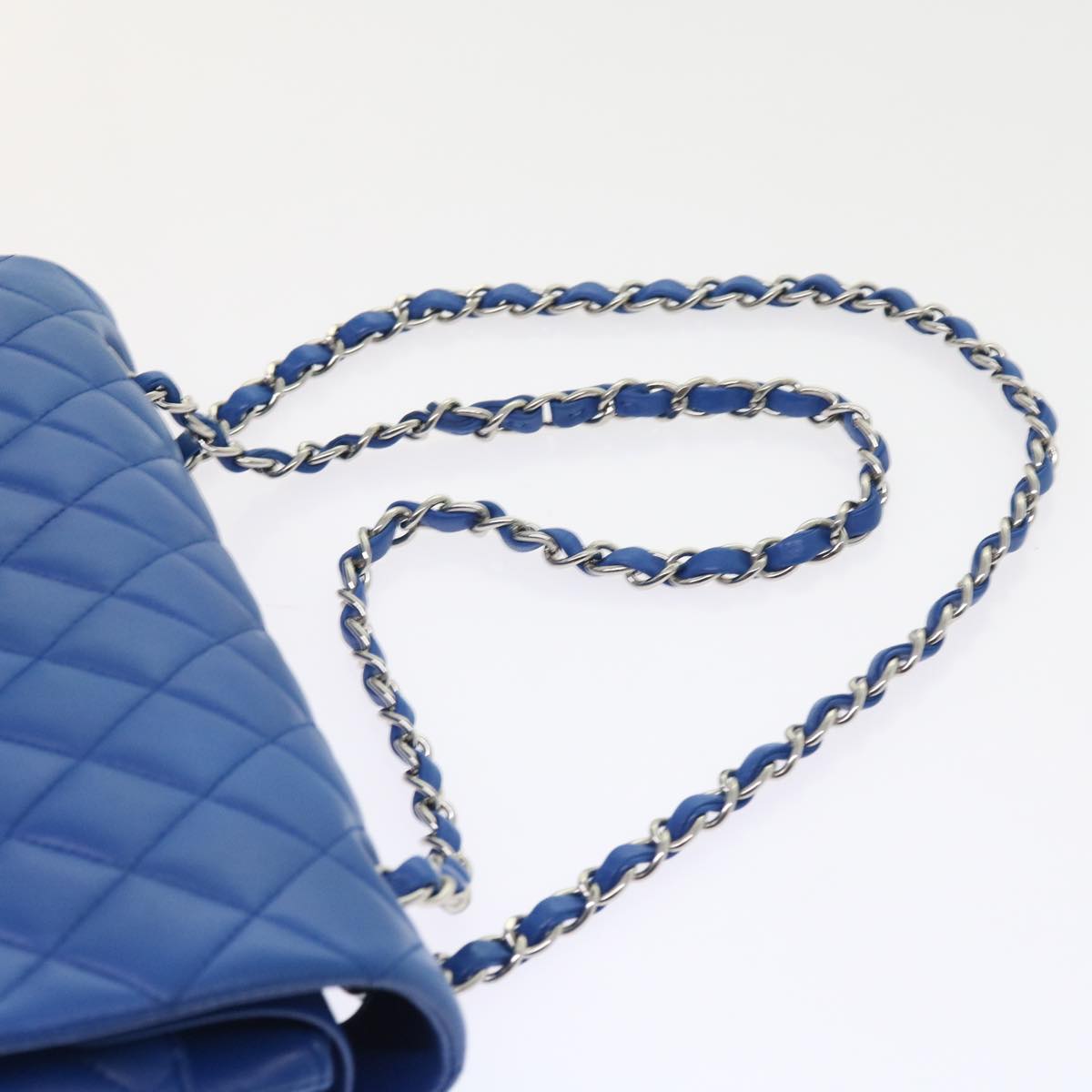 CHANEL Matelasse Chain Shoulder Bag Lamb Skin Blue CC Auth 57070A