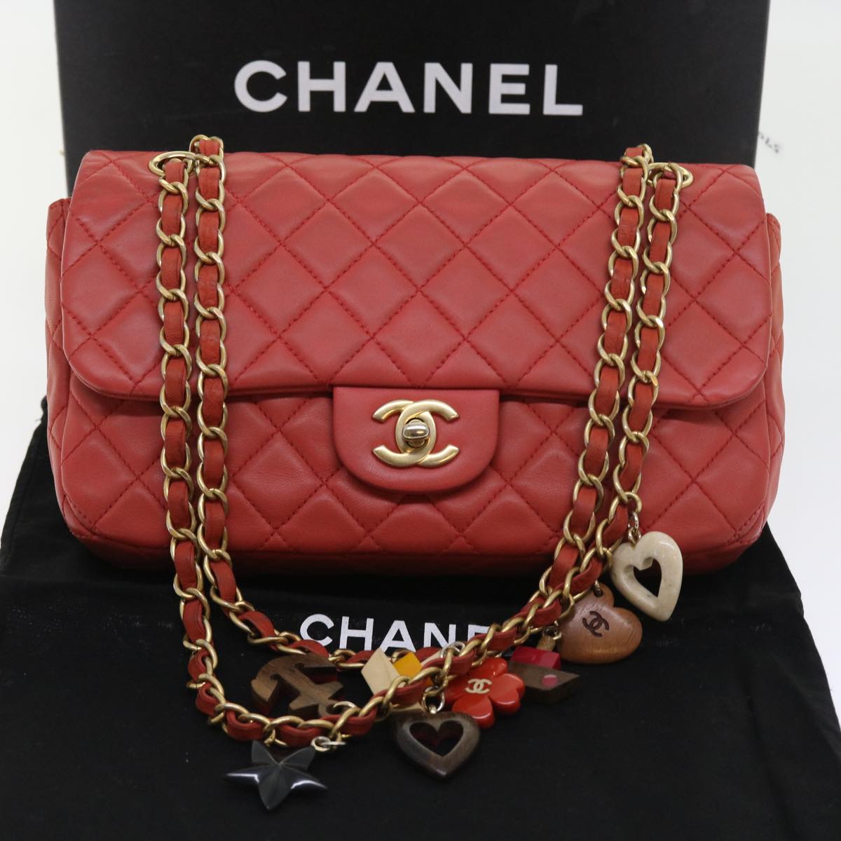 CHANEL Matelasse Chain Shoulder Bag Lamb Skin Valentine Only Pink CC Auth 57072A