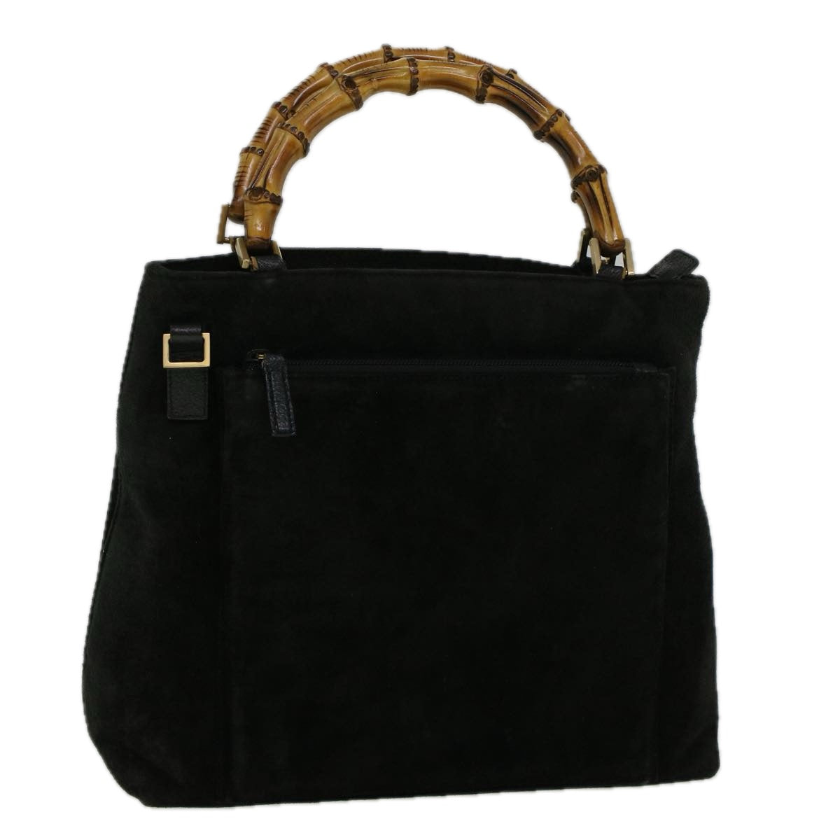 GUCCI Bamboo Hand Bag Suede Black 002 2058 0508 0 Auth 57181