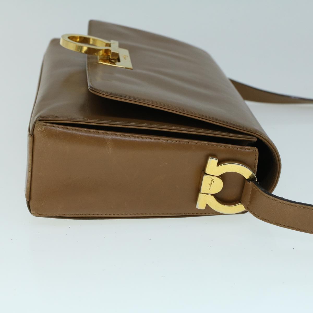 Salvatore Ferragamo Gancini Shoulder Bag Leather Brown Auth 57190