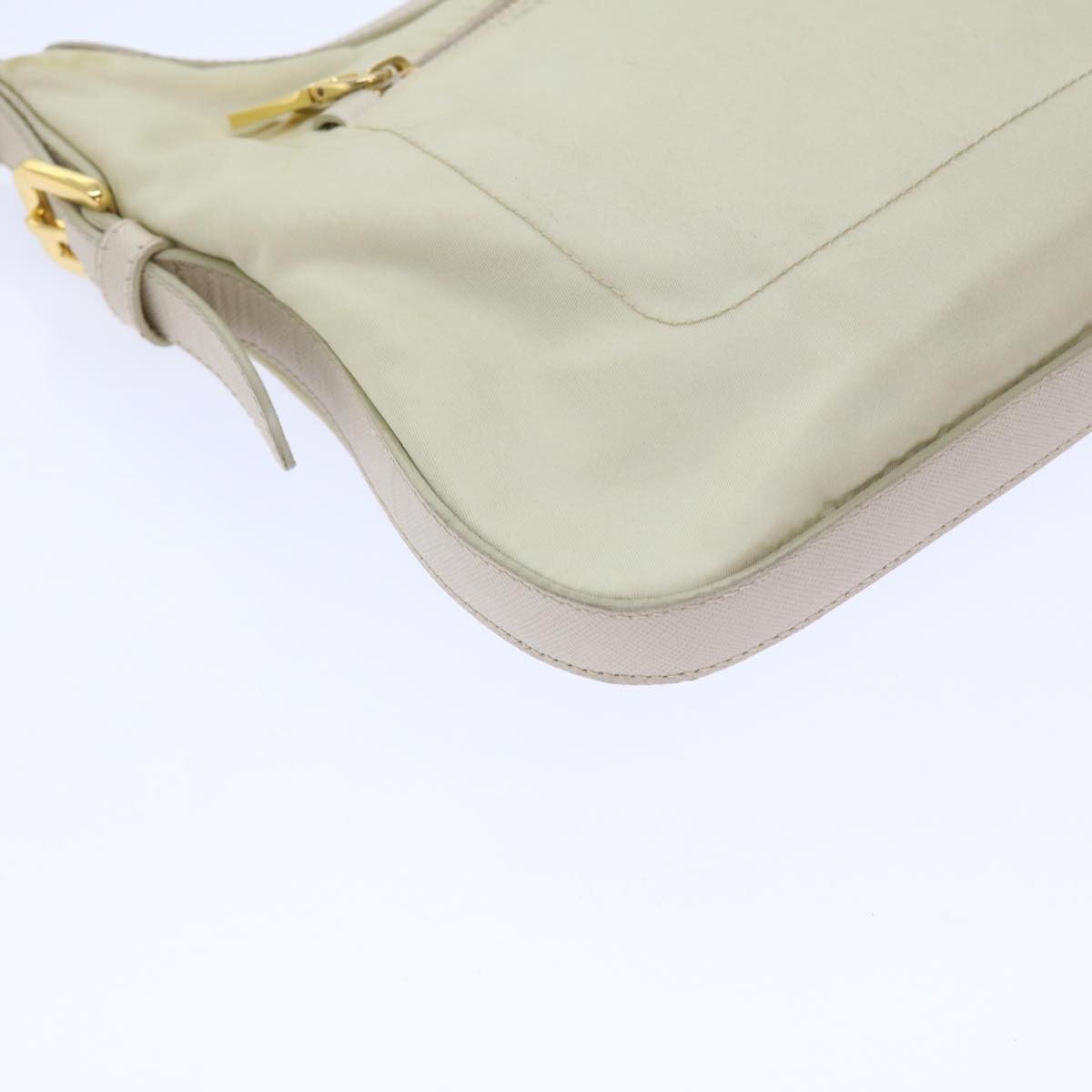 PRADA Shoulder Bag Nylon Leather Beige Auth 57231