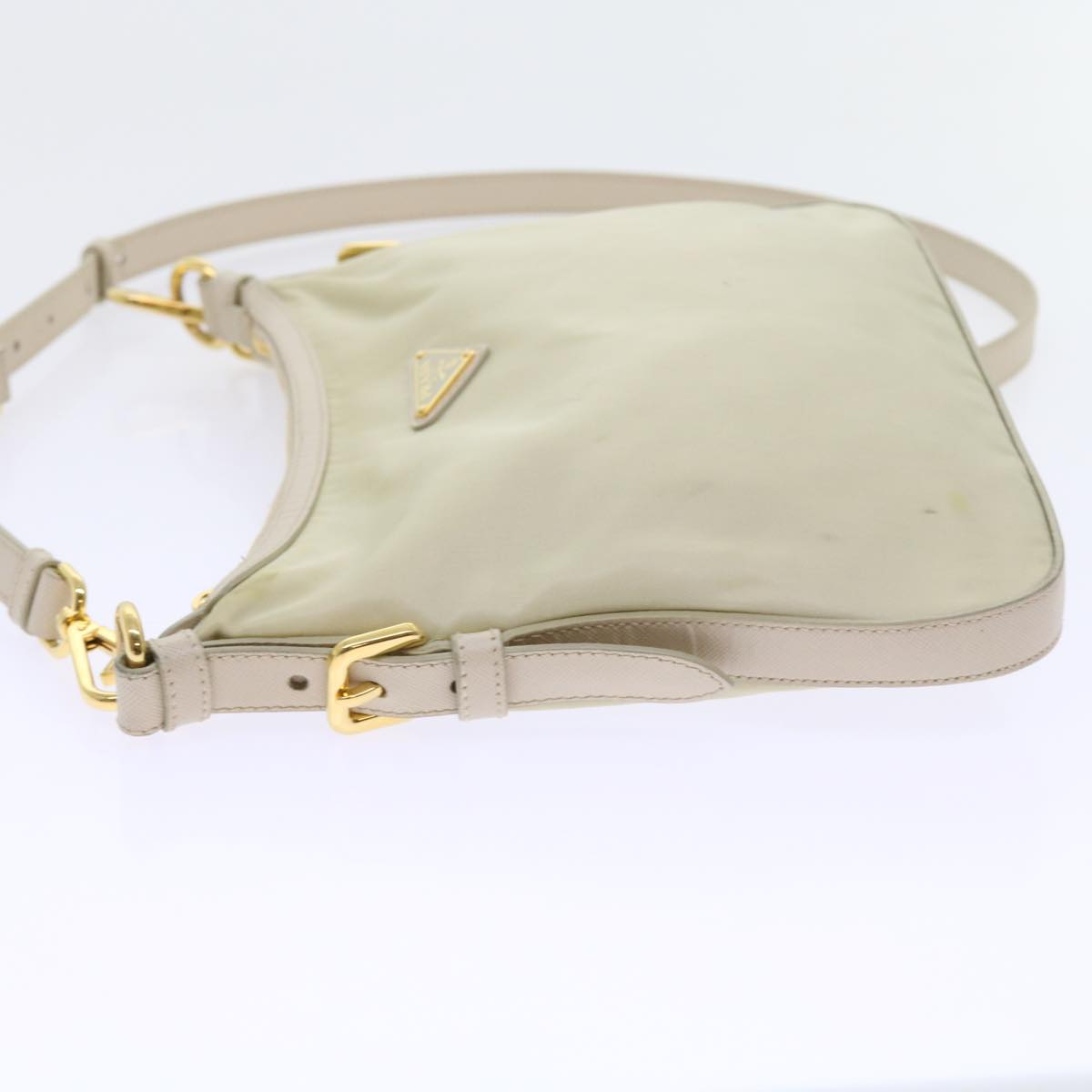 PRADA Shoulder Bag Nylon Leather Beige Auth 57231