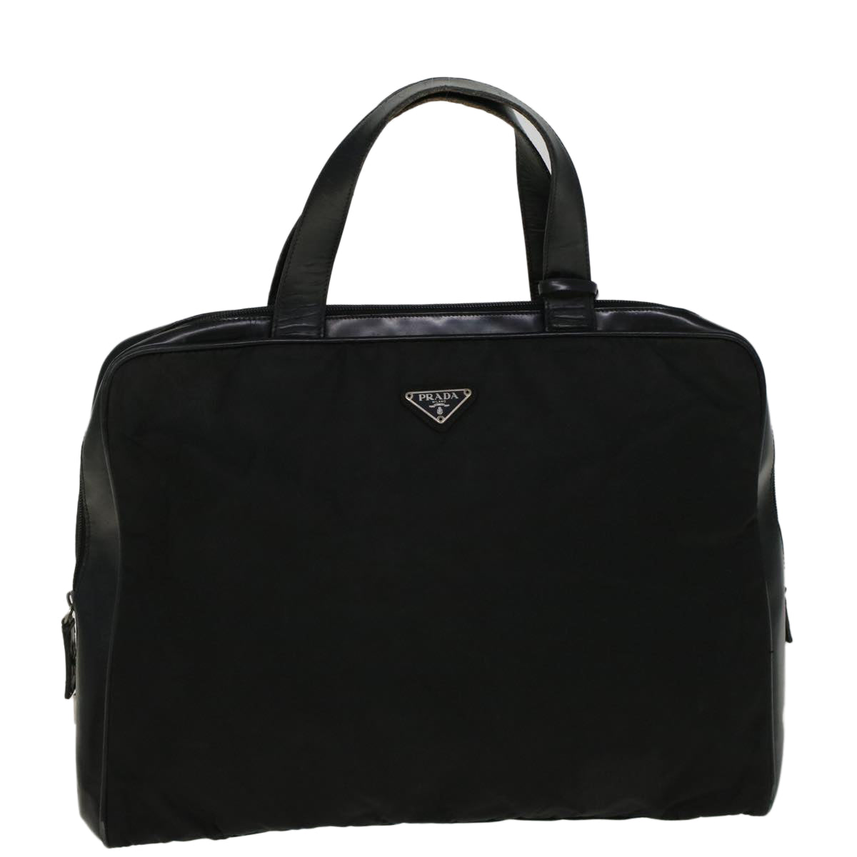 PRADA Hand Bag Nylon Leather Black Auth 57232