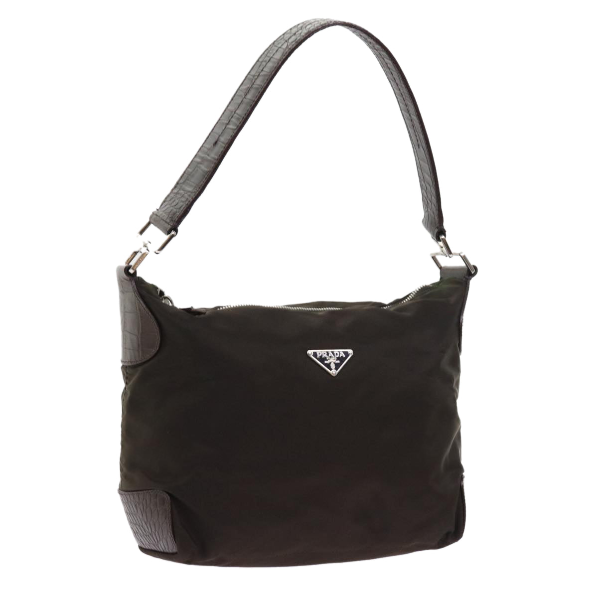 PRADA Shoulder Bag Nylon Leather Brown Auth 57234