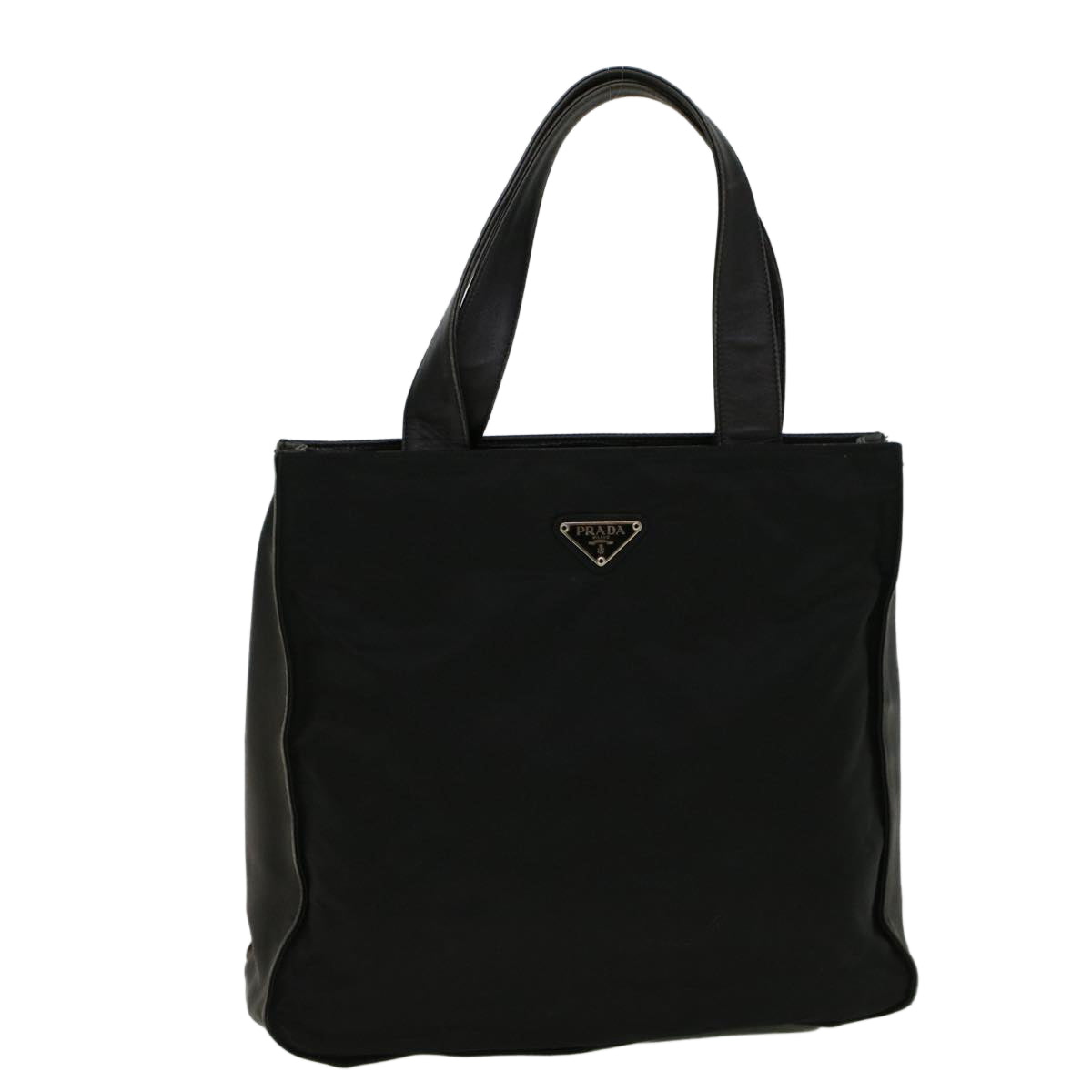 PRADA Hand Bag Nylon Leather Black Auth 57236