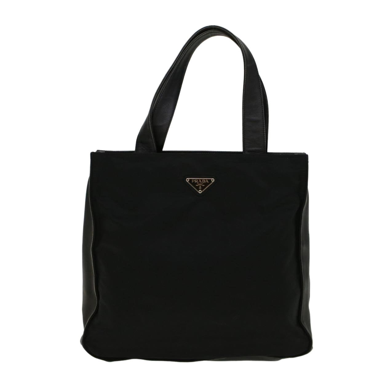 PRADA Hand Bag Nylon Leather Black Auth 57236