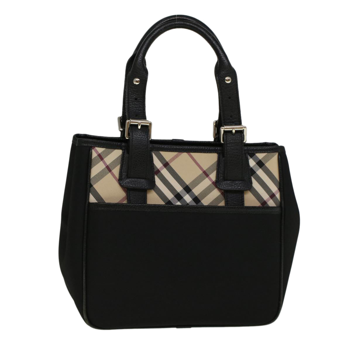 BURBERRY Nova Check Hand Bag Nylon Beige Black Auth 57242