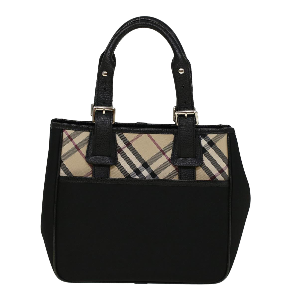 BURBERRY Nova Check Hand Bag Nylon Beige Black Auth 57242