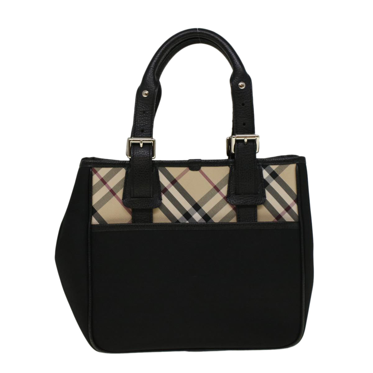 BURBERRY Nova Check Hand Bag Nylon Beige Black Auth 57242