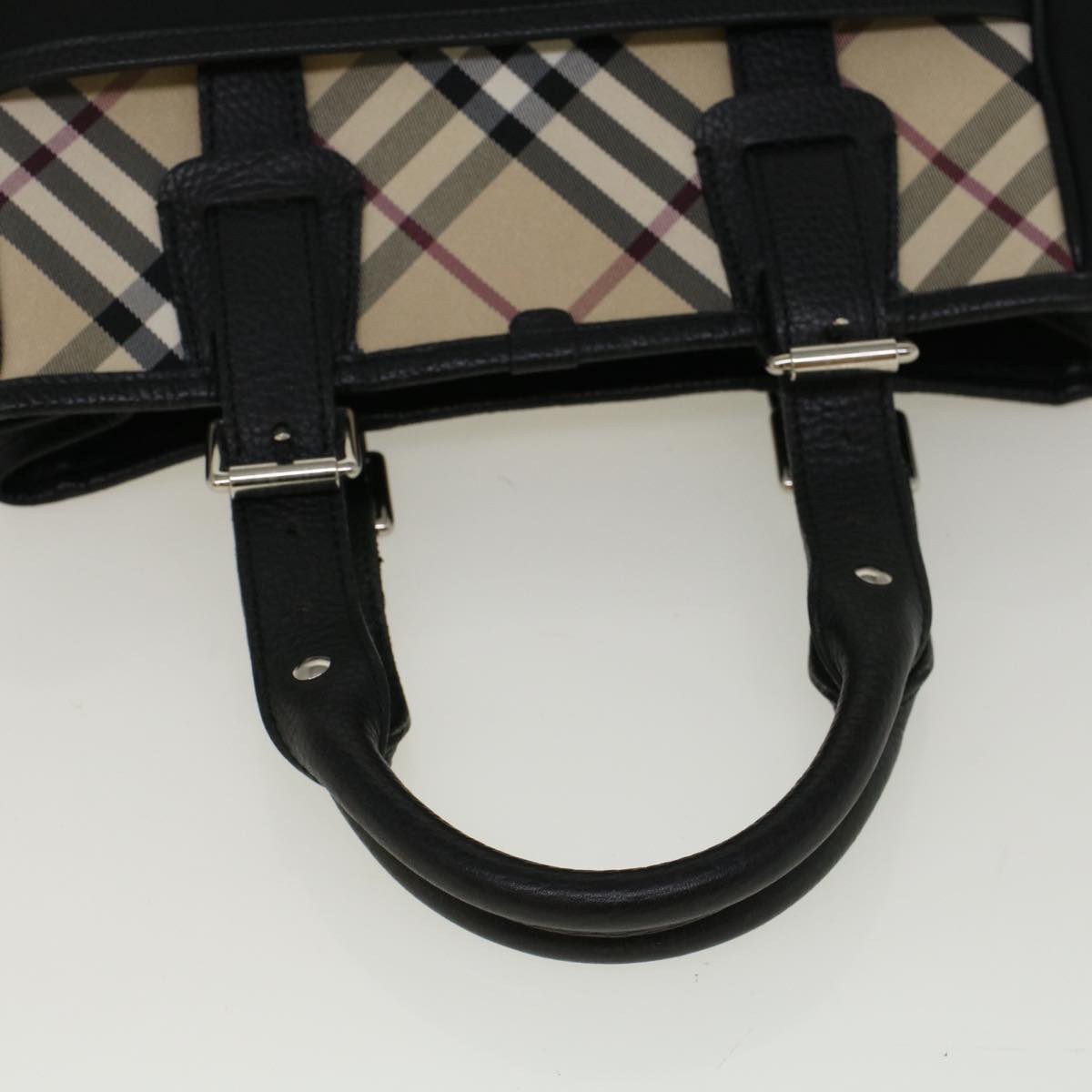 BURBERRY Nova Check Hand Bag Nylon Beige Black Auth 57242