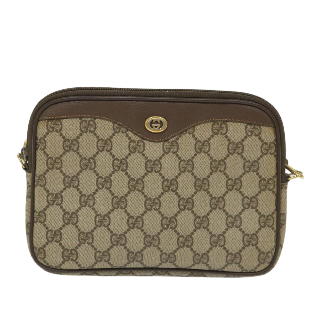 GUCCI GG Canvas Shoulder Bag PVC Leather Beige Auth 57244