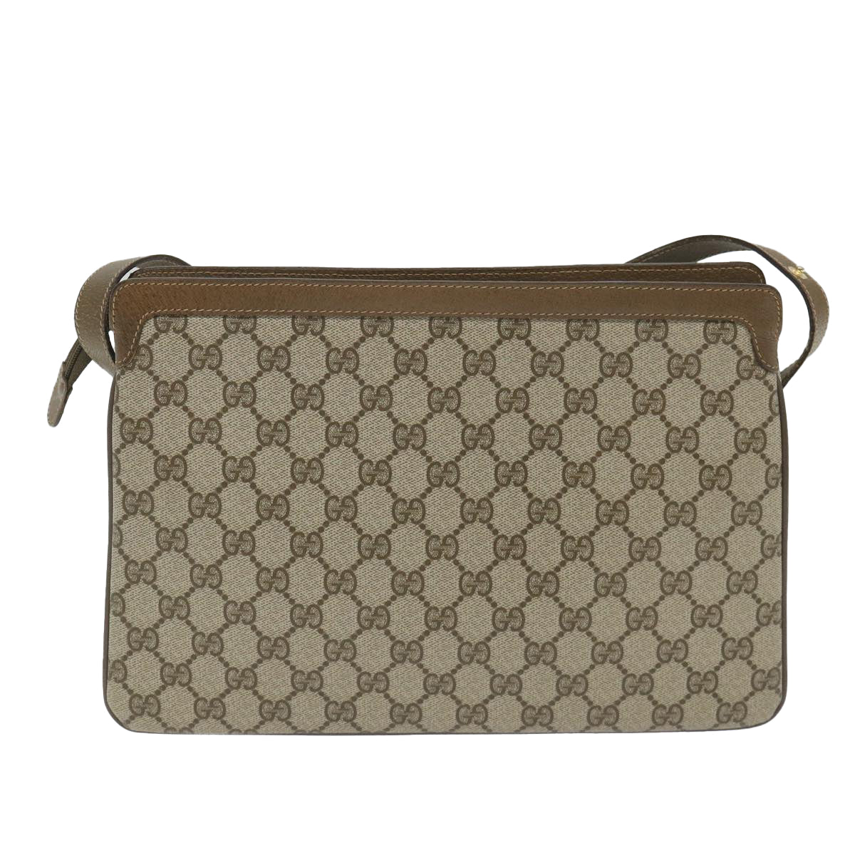 GUCCI GG Canvas Web Sherry Line Shoulder Bag PVC Leather Beige Green Auth 57265