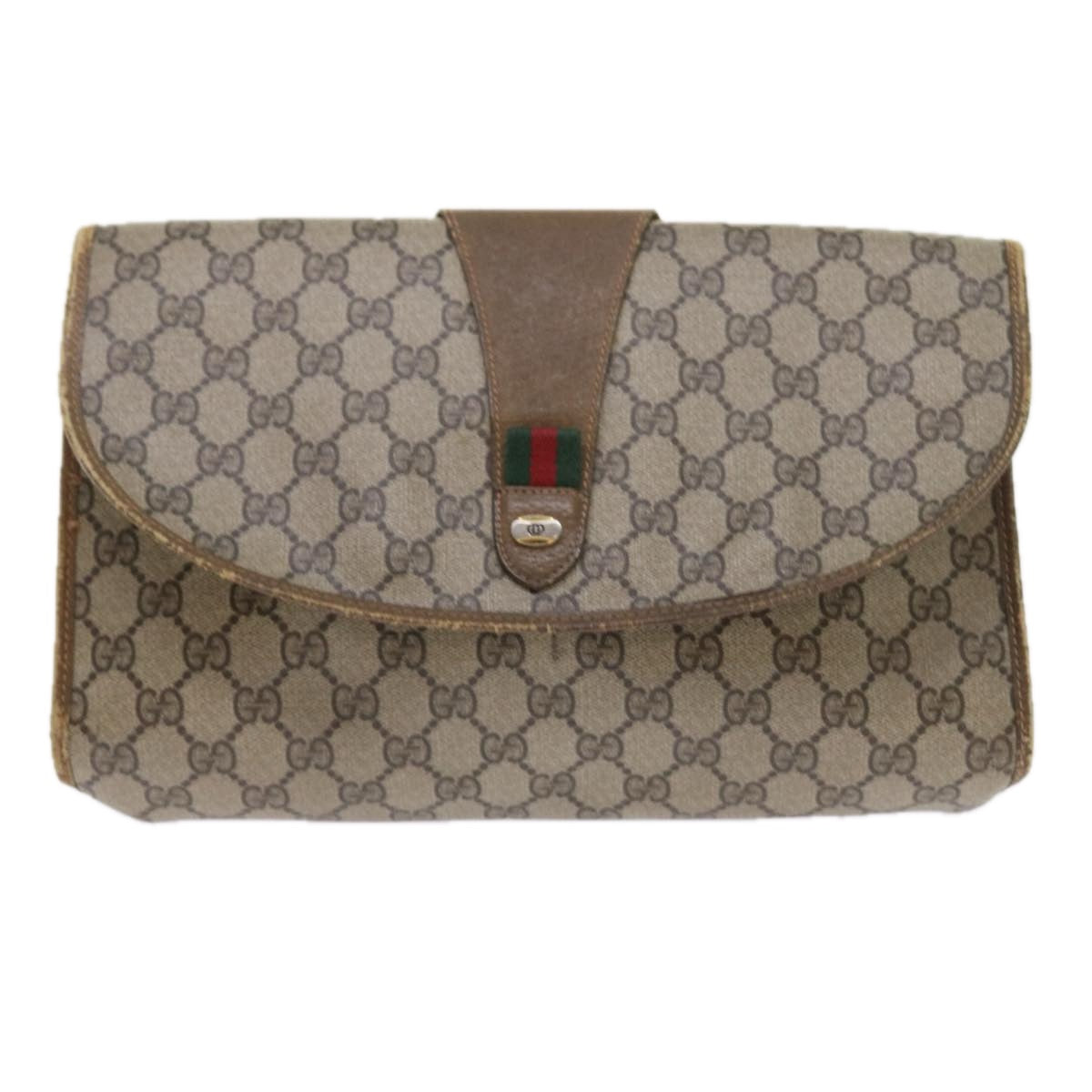 GUCCI GG Supreme Web Sherry Line Clutch Bag Beige Red Green 89 01 031 Auth 57277 - 0