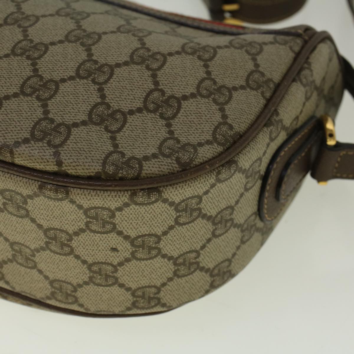 GUCCI GG Canvas Web Sherry Line Shoulder Bag PVC Leather Beige Green Auth 57284