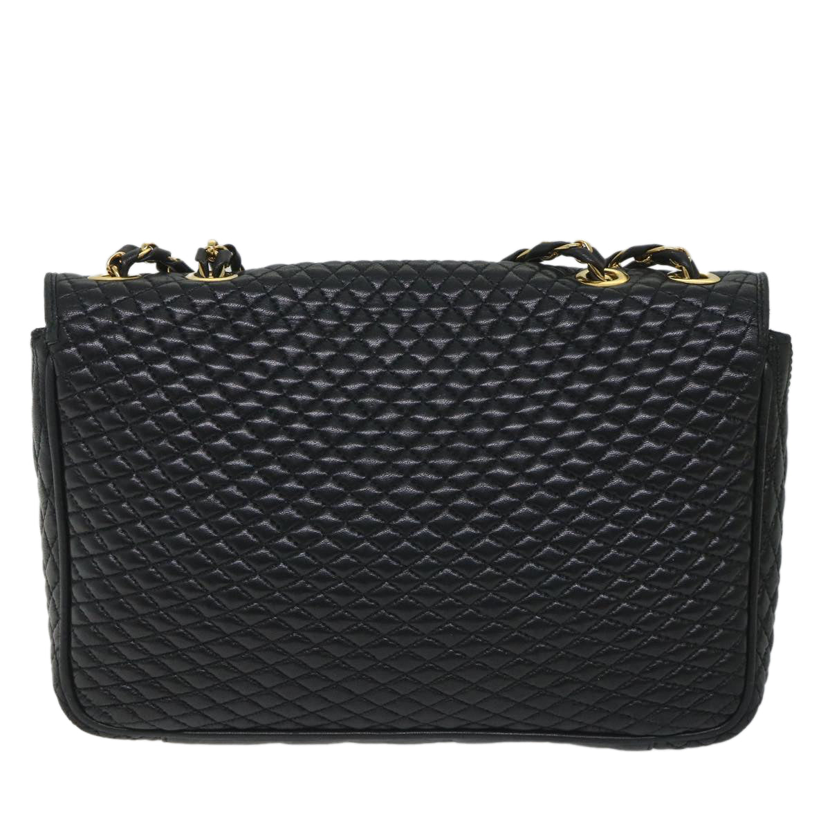 BALLY Chain Quilted Shoulder Bag Leather Black Auth 57285 - 0