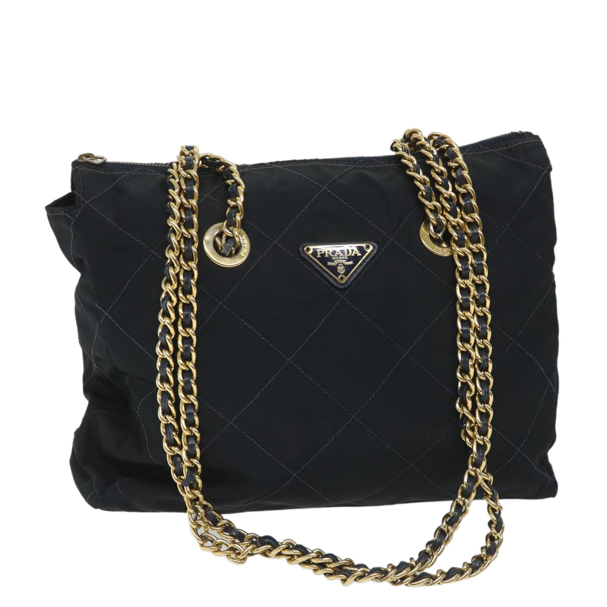 PRADA Quilted Chain Shoulder Bag Nylon Navy Auth 57294