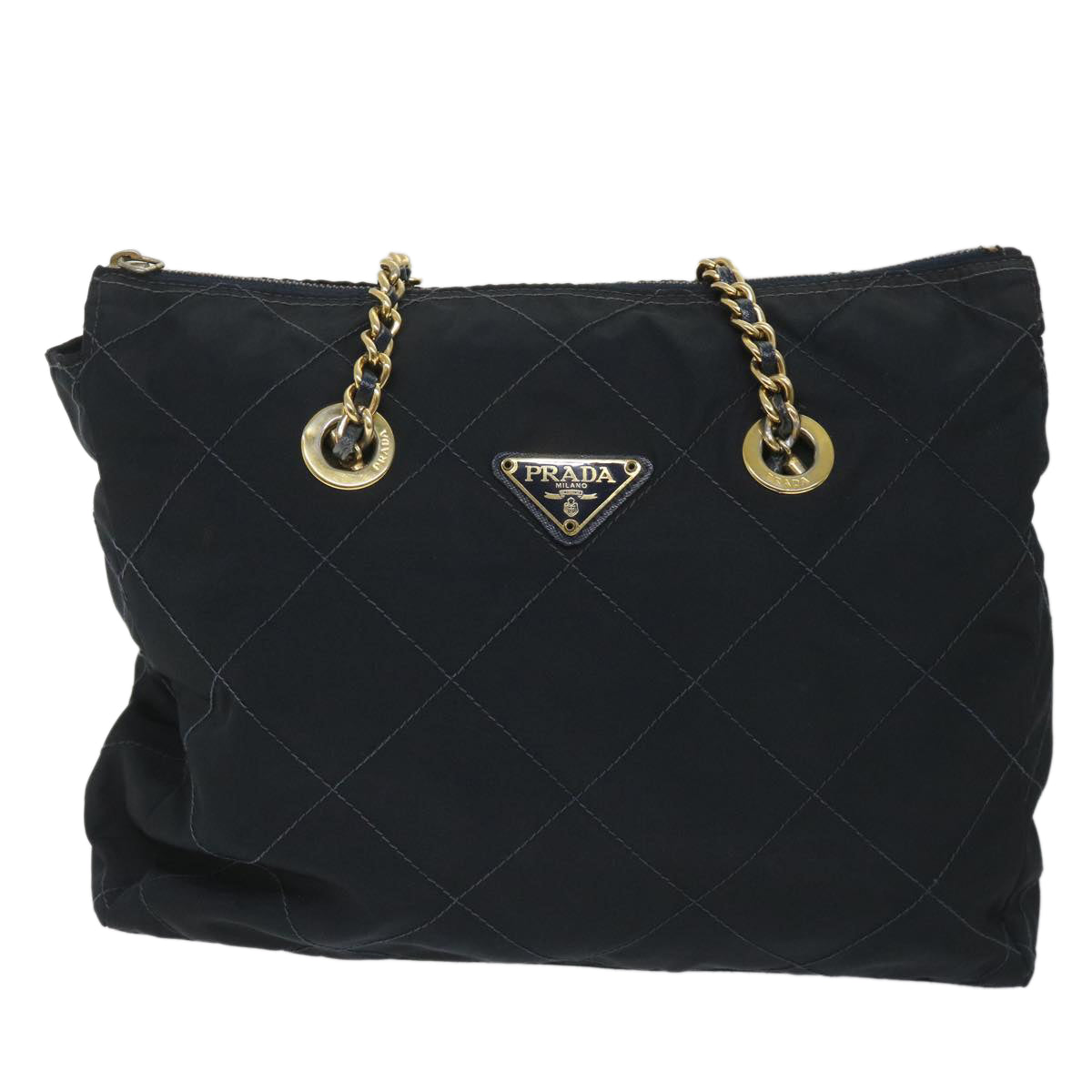 PRADA Quilted Chain Shoulder Bag Nylon Navy Auth 57294