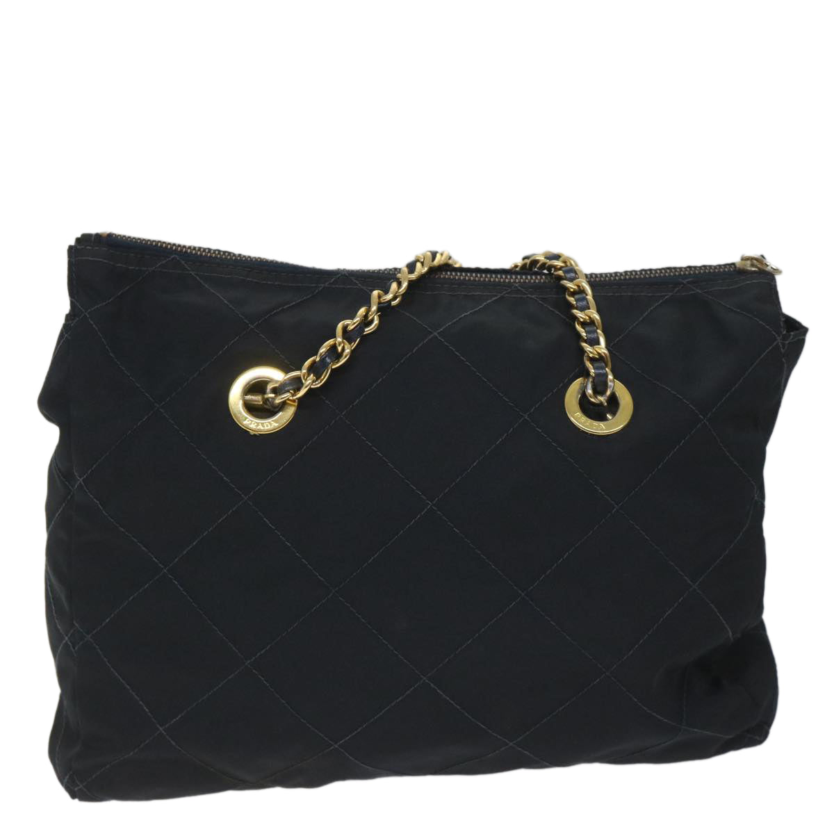 PRADA Quilted Chain Shoulder Bag Nylon Navy Auth 57294