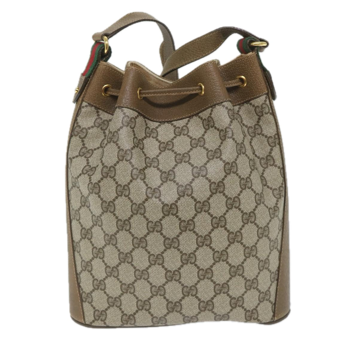 GUCCI GG Canvas Web Sherry Line Shoulder Bag PVC Leather Beige Green Auth 57304 - 0