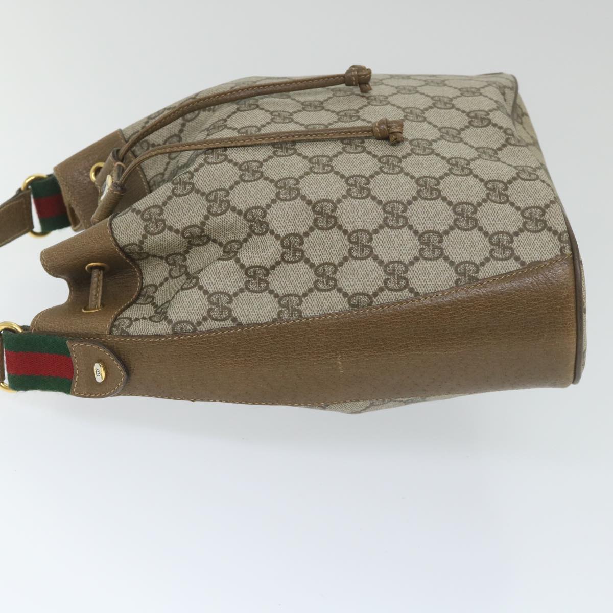 GUCCI GG Canvas Web Sherry Line Shoulder Bag PVC Leather Beige Green Auth 57304