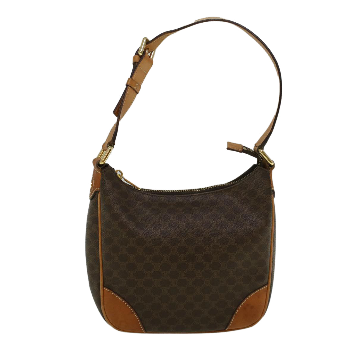 CELINE Macadam Canvas Shoulder Bag PVC Leather Brown Auth 57306