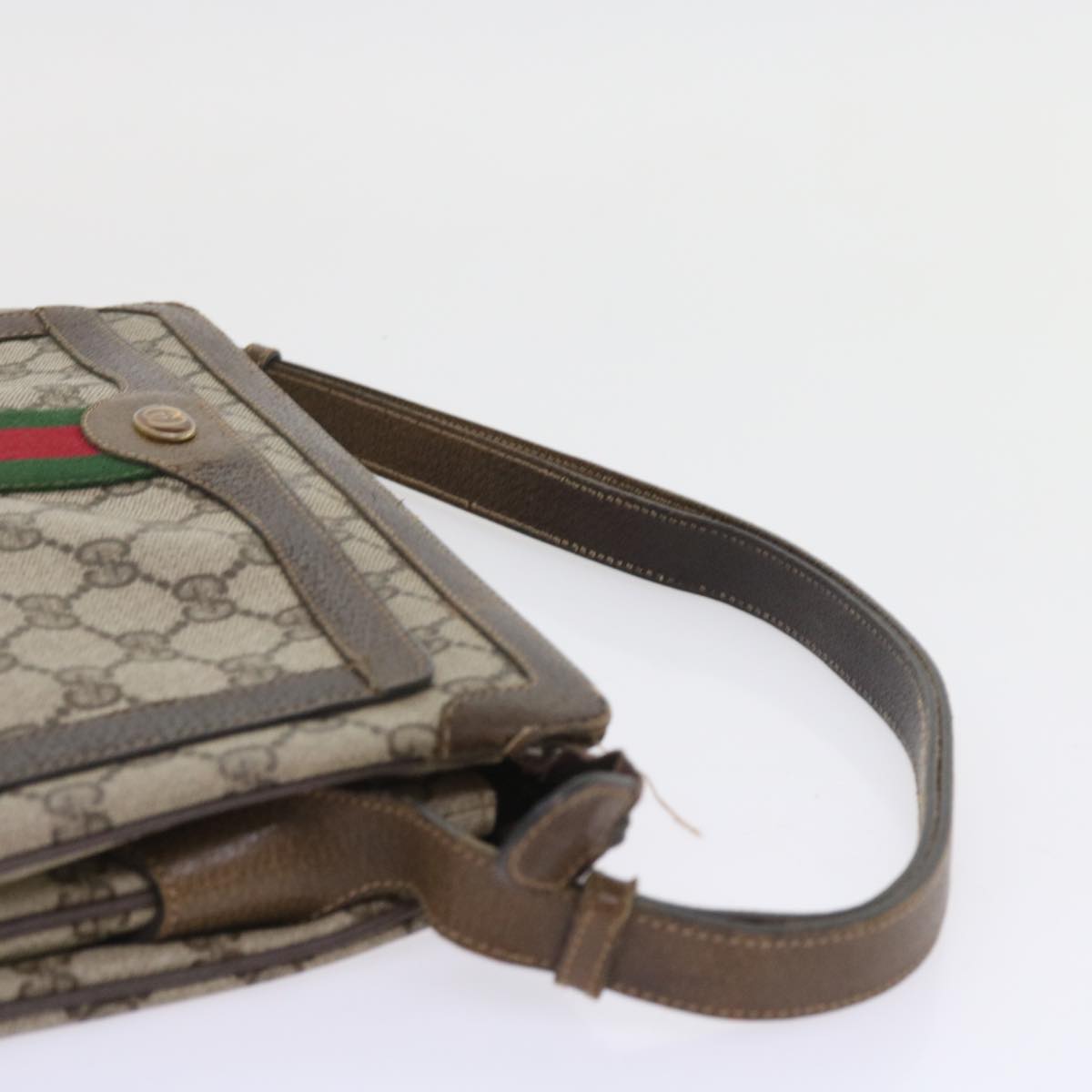 GUCCI GG Canvas Web Sherry Line Shoulder Bag PVC Leather Beige Green Auth 57310