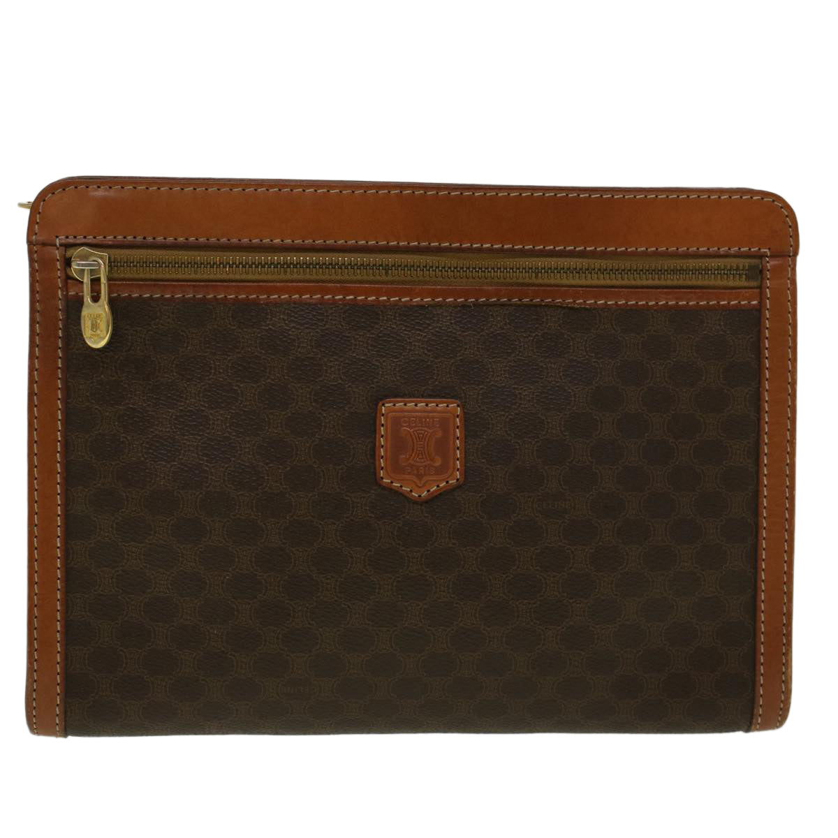 CELINE Macadam Canvas Clutch Bag PVC Leather Brown Auth 57314 - 0