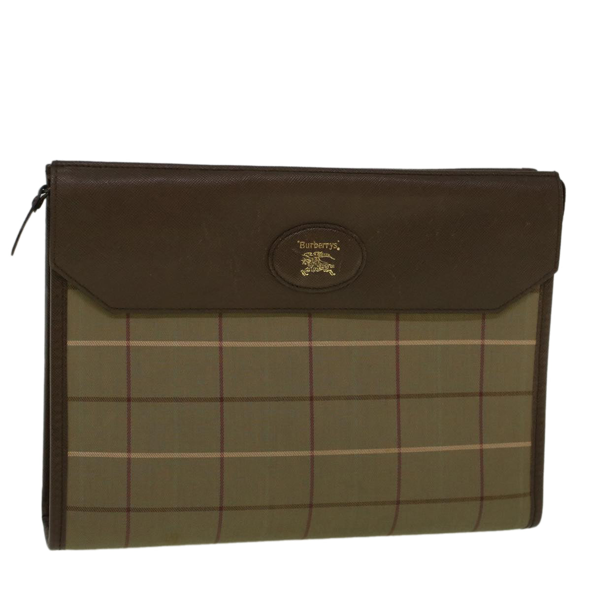 Burberrys Nova Check Clutch Bag Canvas Beige Brown Auth 57315