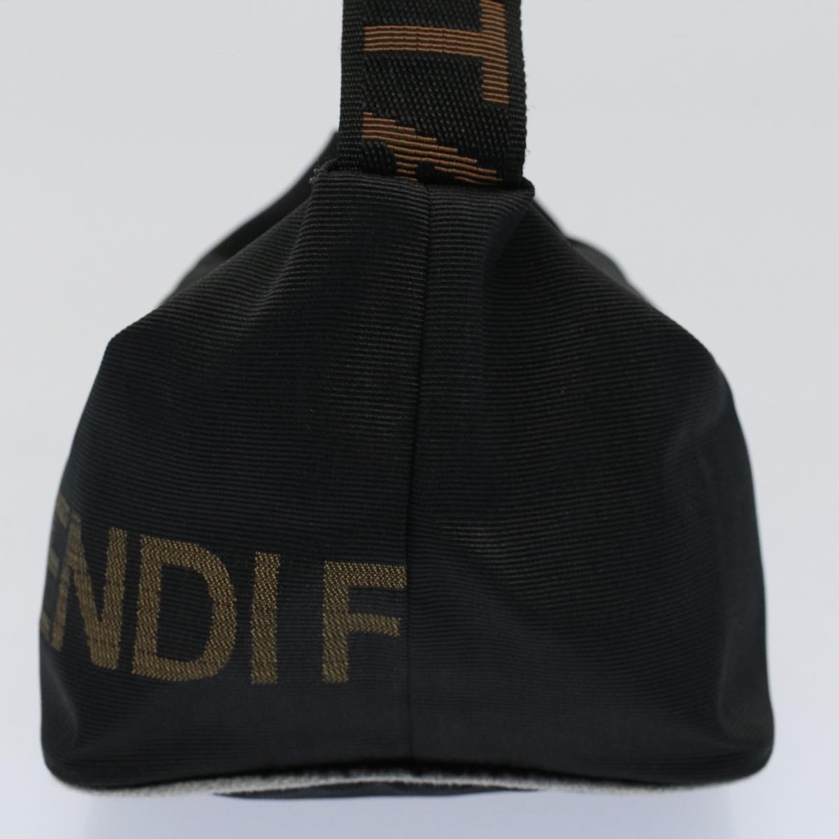 FENDI Hand Bag Nylon Black Brown Auth 57319