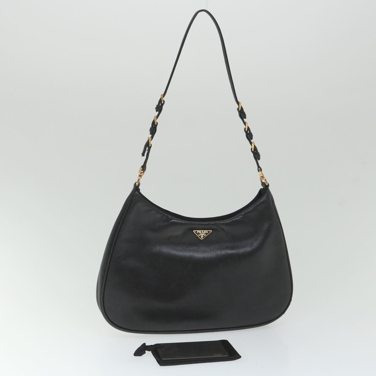 PRADA Shoulder Bag Leather Black Auth 57328