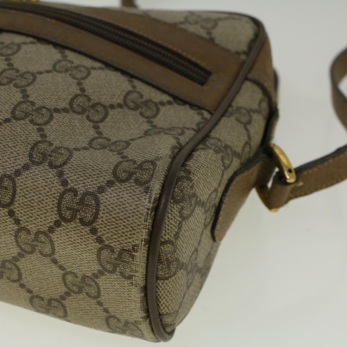 GUCCI GG Canvas Web Sherry Line Shoulder Bag PVC Leather Beige Green Auth 57329