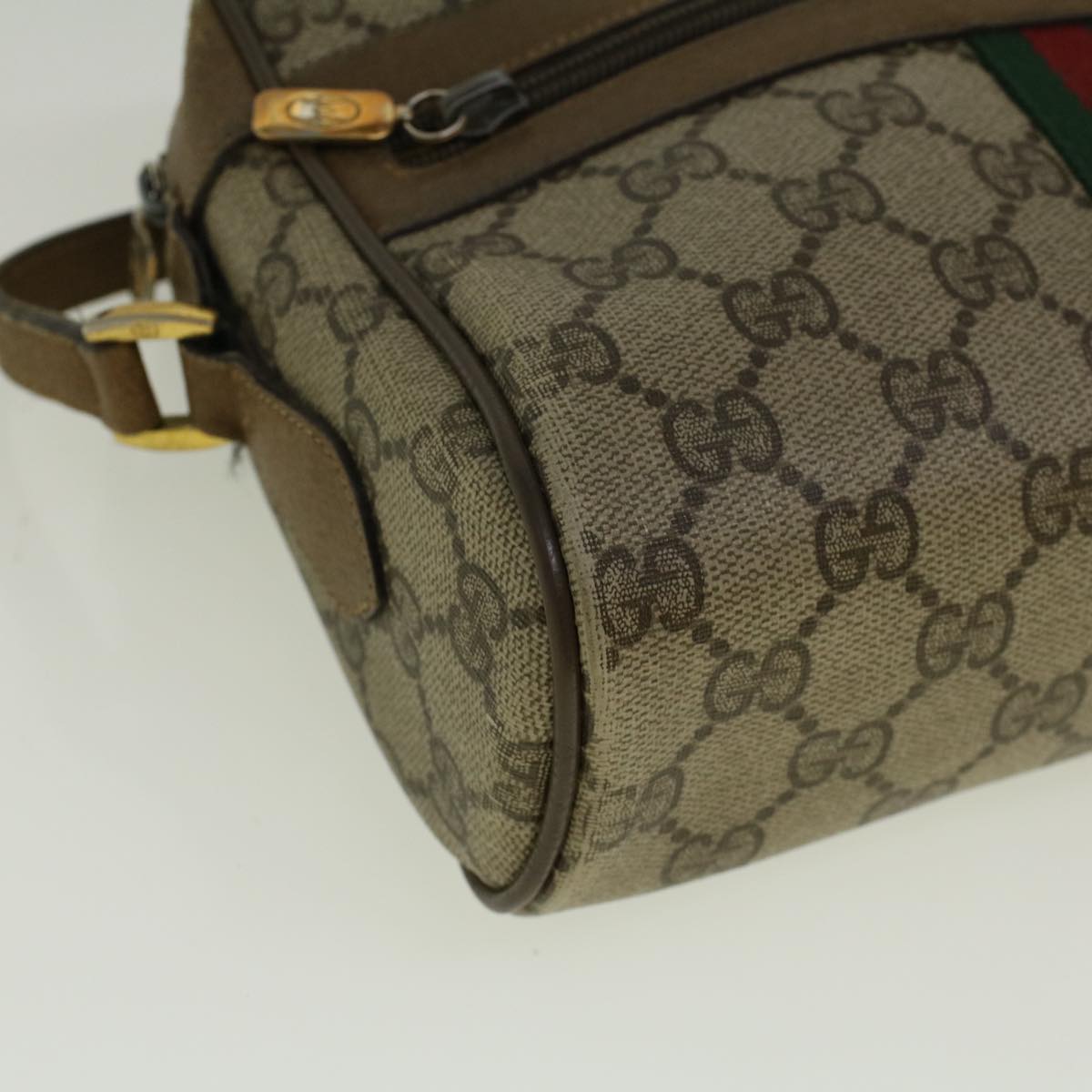 GUCCI GG Canvas Web Sherry Line Shoulder Bag PVC Leather Beige Green Auth 57329