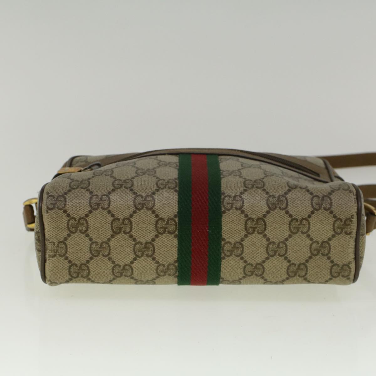 GUCCI GG Canvas Web Sherry Line Shoulder Bag PVC Leather Beige Green Auth 57329