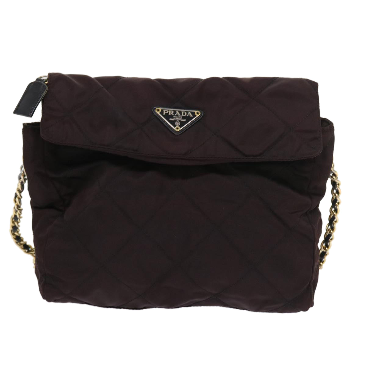 PRADA Quilted Shoulder Bag Nylon Brown Auth 57330