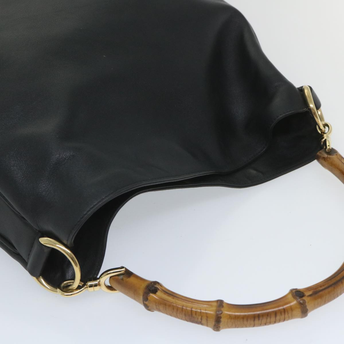 GUCCI Bamboo Shoulder Bag Leather 2way Black Auth 57332