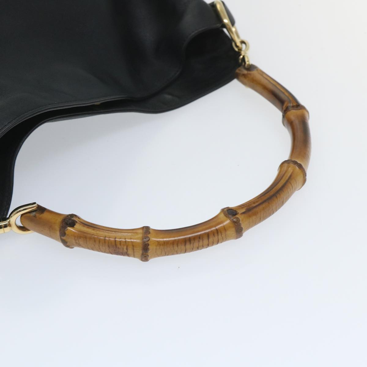 GUCCI Bamboo Shoulder Bag Leather 2way Black Auth 57332