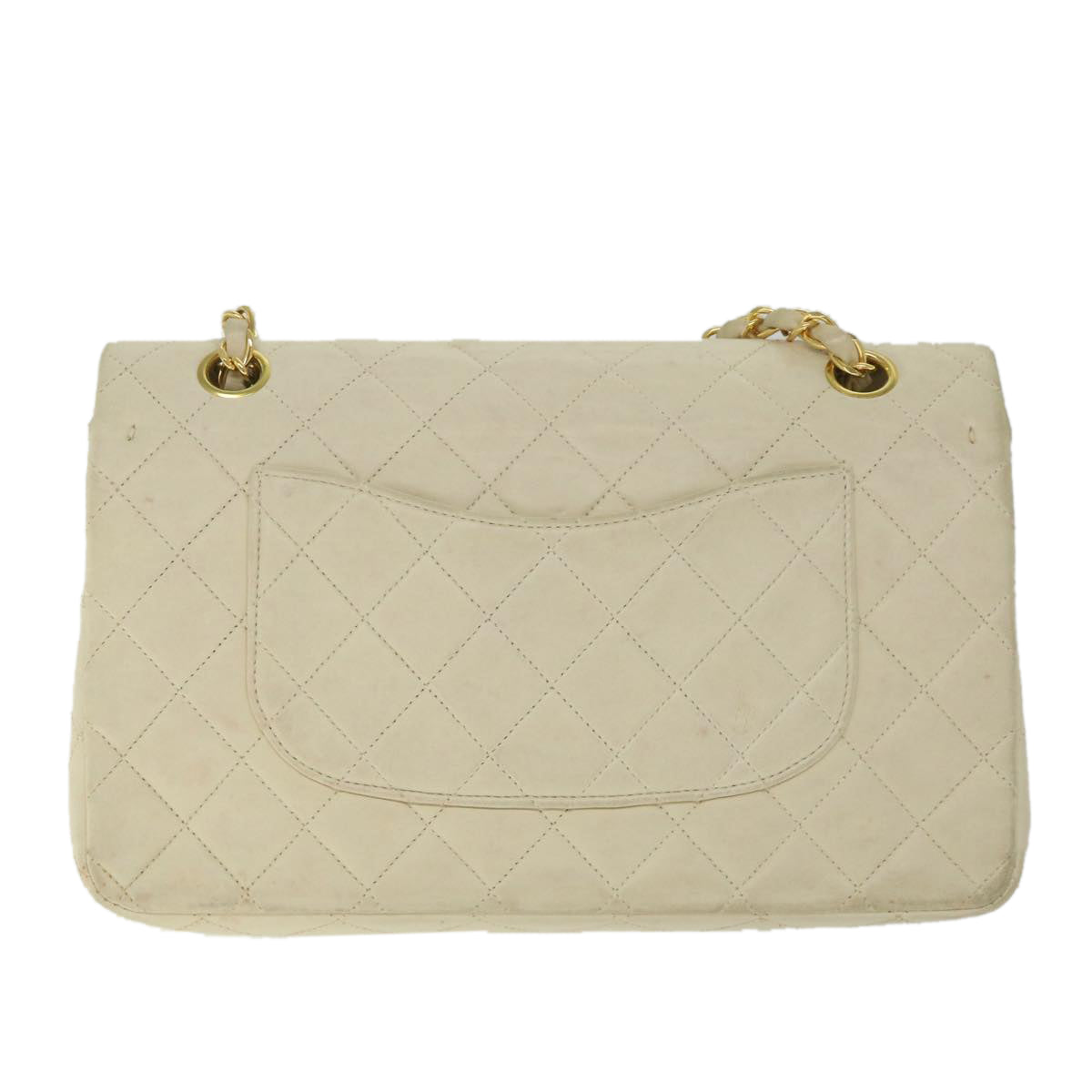 CHANEL Matelasse Turn Lock Chain Shoulder Bag Lamb Skin Beige CC Auth 57347