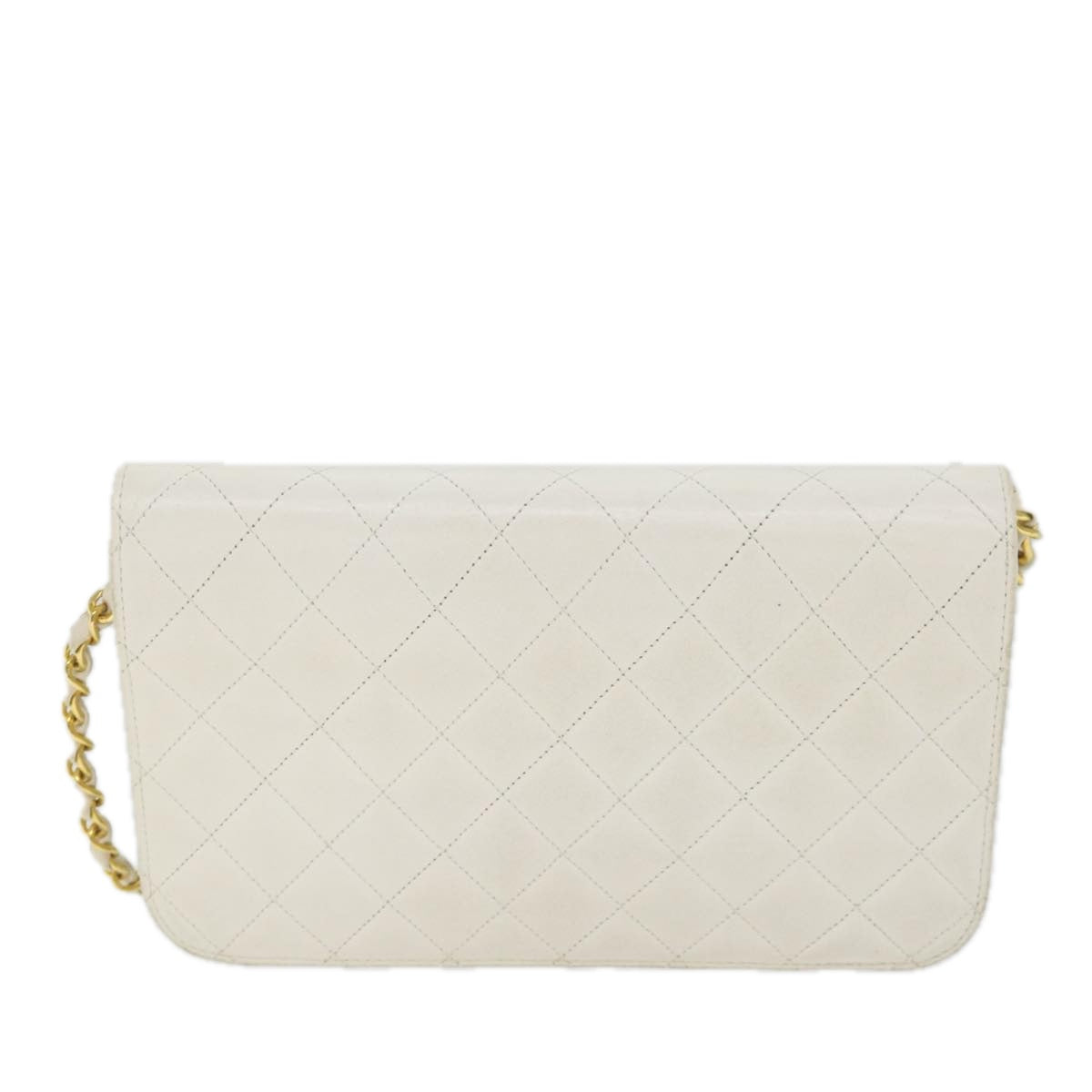 CHANEL Matelasse Chain Shoulder Bag Lamb Skin White CC Auth 57353