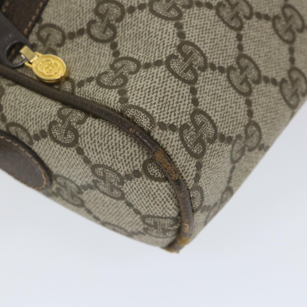 GUCCI GG Canvas Web Sherry Line Shoulder Bag PVC Leather Beige Green Auth 57363