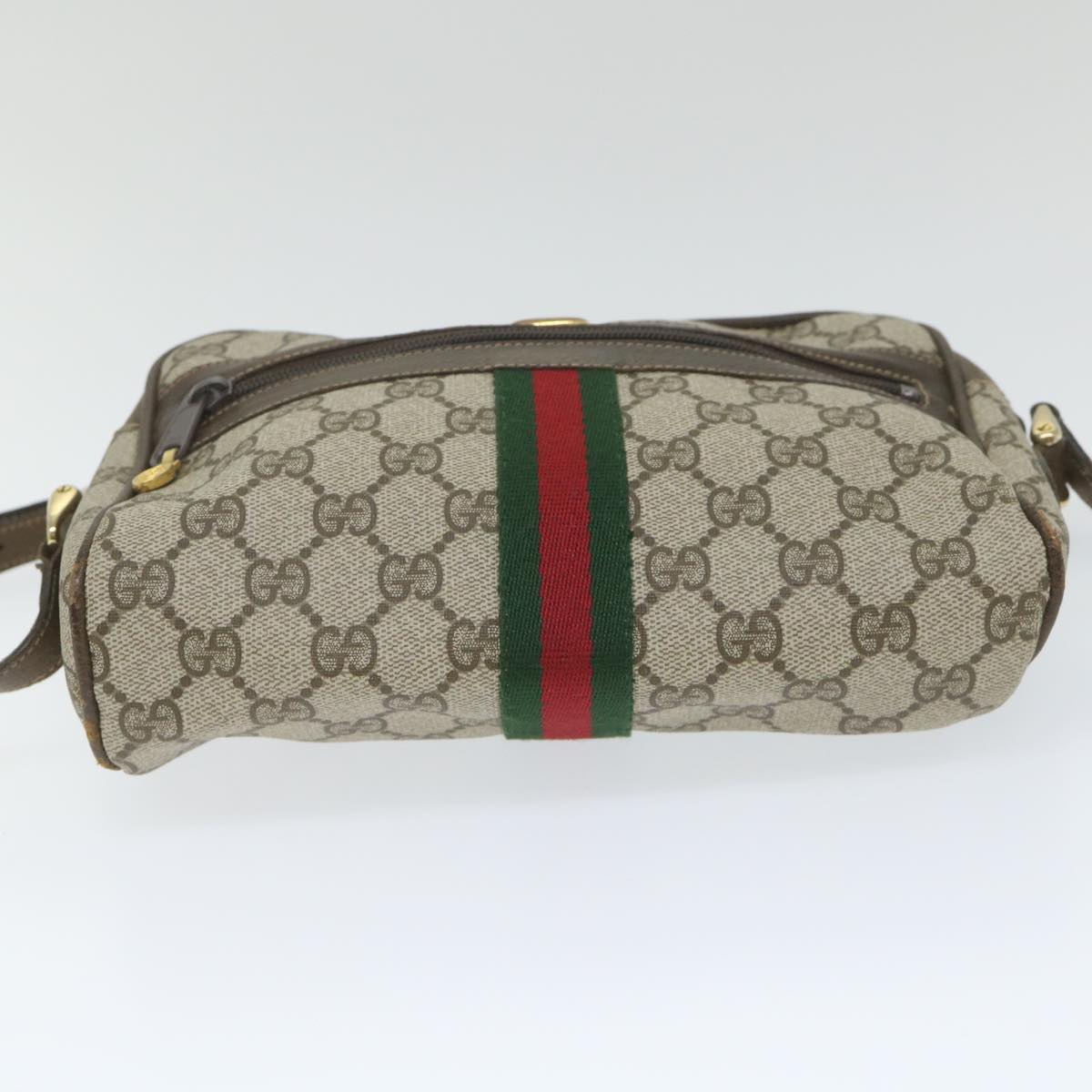 GUCCI GG Canvas Web Sherry Line Shoulder Bag PVC Leather Beige Green Auth 57363