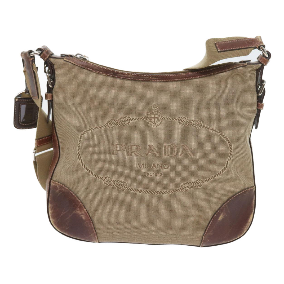 PRADA Shoulder Bag Canvas Leather Beige Brown Auth 57367 - 0