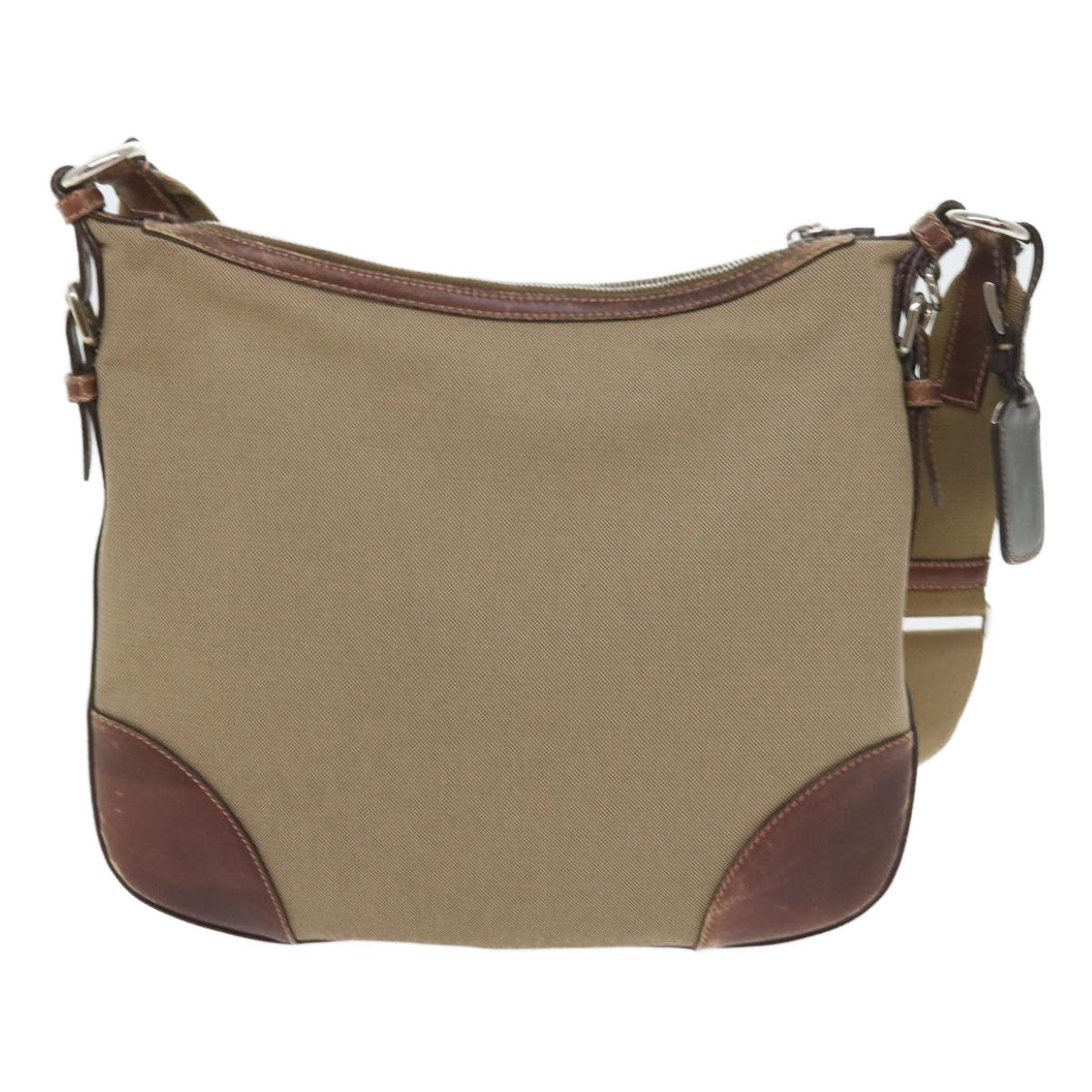 PRADA Shoulder Bag Canvas Leather Beige Brown Auth 57367